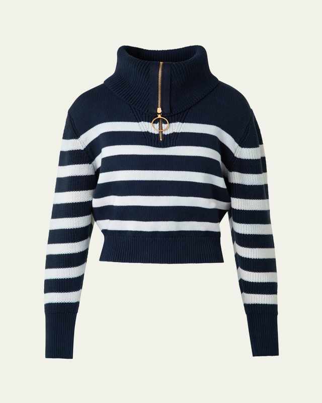 Stripe Maxi Collar Cotton Knit Sweater